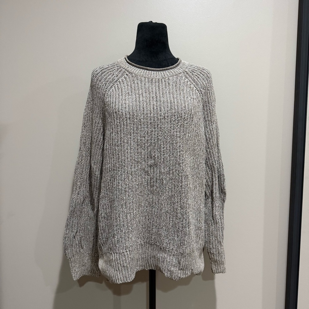 Ellen Tracy Gray Crew Neck Knit Sweater with Ribbed Texture